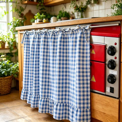 2026 Farmhouse-Style Stove Curtain, Gingham Grid Ruffle-Edge Tier Curtains, Rural Short Window Valance, Home Kitchen Dust Cover, Plaid Floral Window Treatments, Aesthetic House Decor, Unique Room Decor