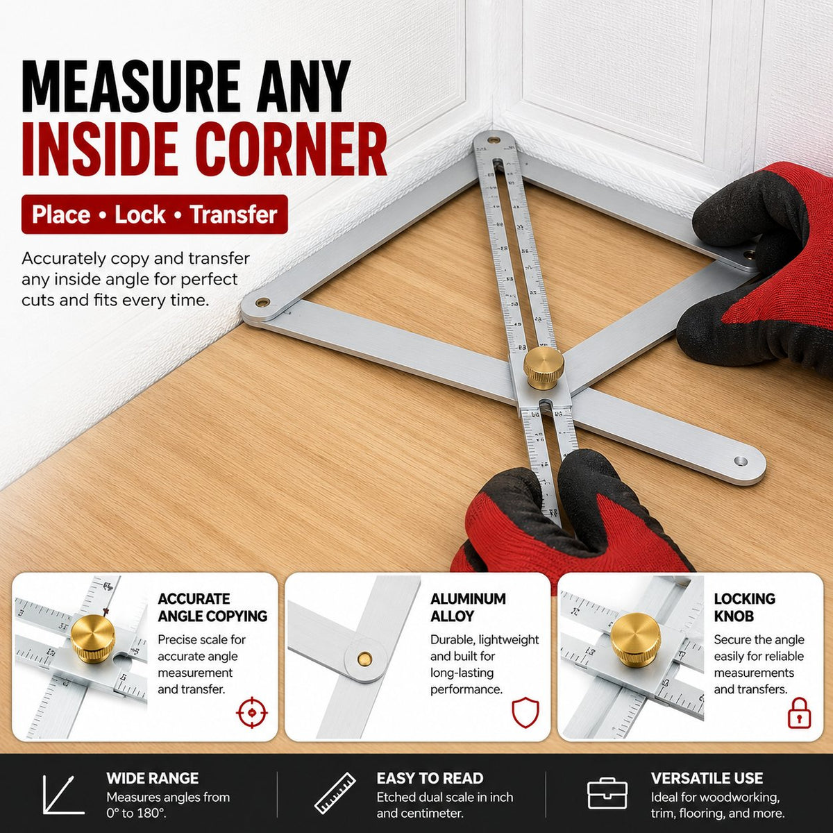 Adjustable Aluminum Angle Finder & Template Tool for Woodworking