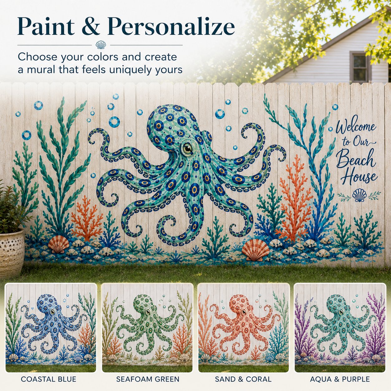 🔥 LAST DAY 49% OFF – 🐙Reusable Ocean Octopus Mural Stencil Set | Bring Plain Walls & Fences to Life with a Bold Underwater Scene 🌊🎨✨