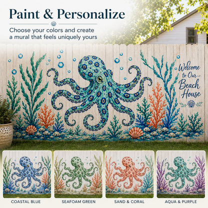 🔥 LAST DAY 49% OFF – 🐙Reusable Ocean Octopus Mural Stencil Set | Bring Plain Walls & Fences to Life with a Bold Underwater Scene 🌊🎨✨