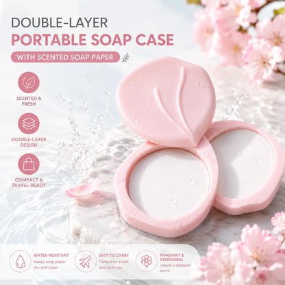 Cute Peach-Shaped Portable Soap Sheet Holder, Double-Layer Travel Soap Case ✅