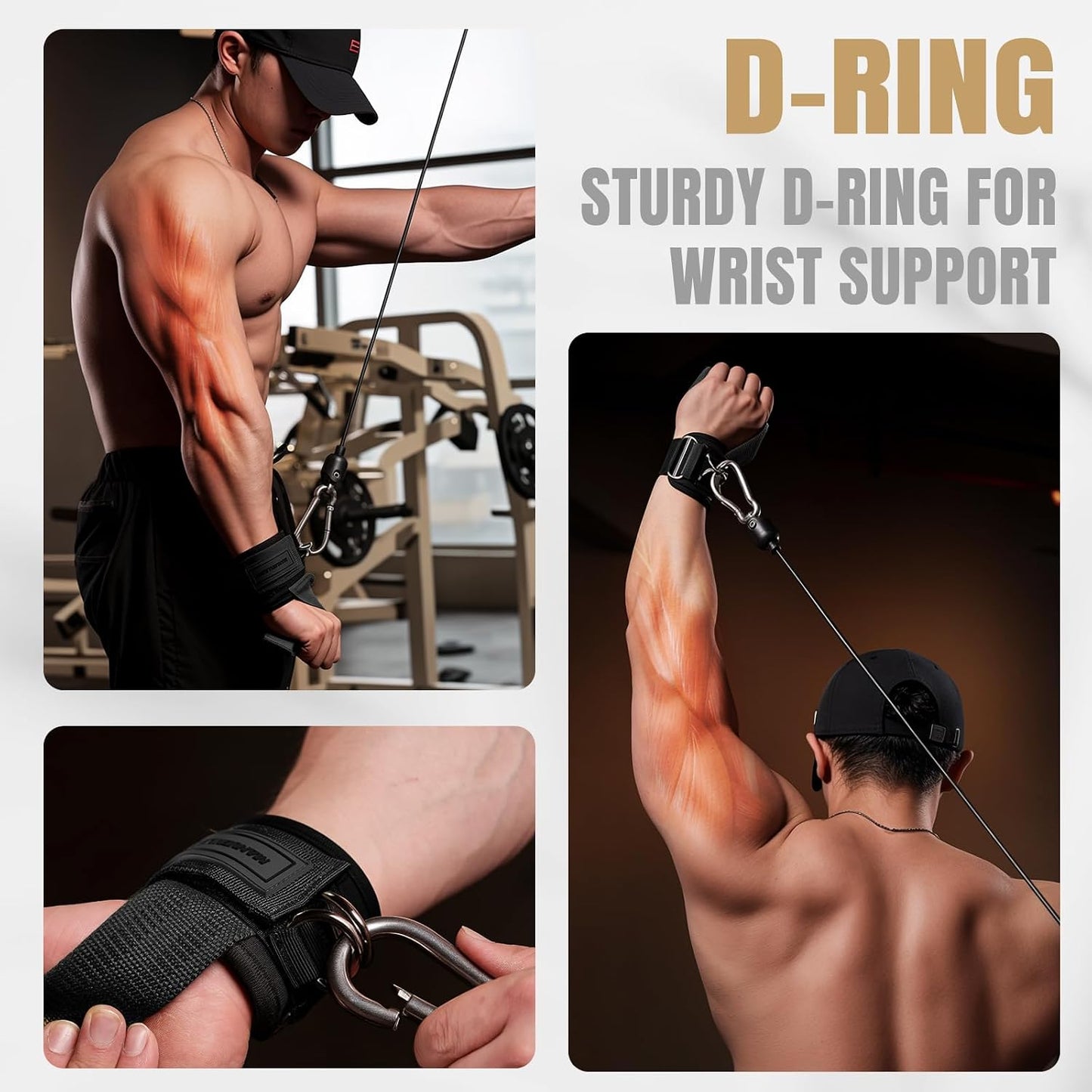 💪 2-in-1 Weight Lifting Wrist Straps with Dual D-Rings for Gym & Cable Training