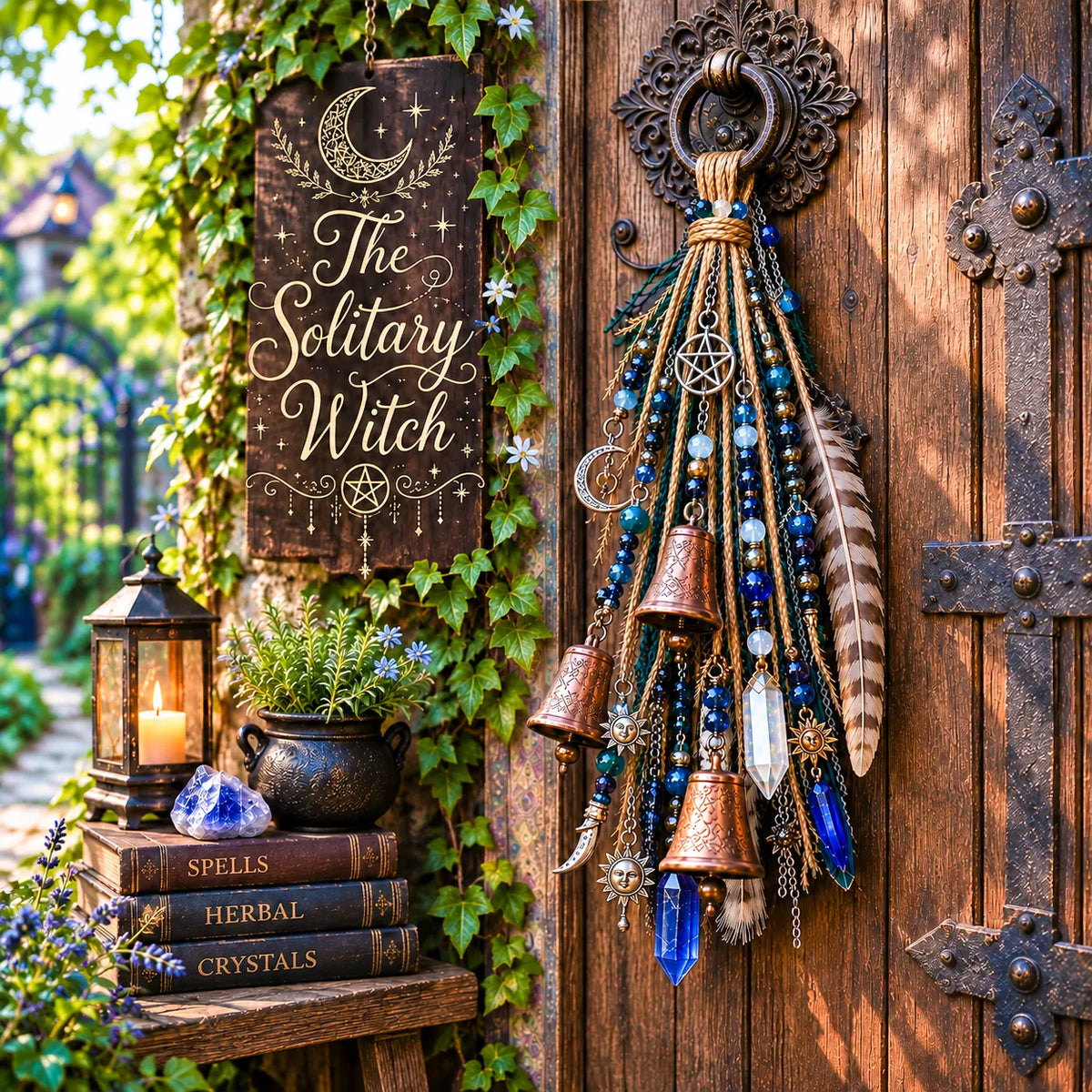 🔮 Witchy Door Charm – Celestial Bells & Crystal-Style Hanging Decor