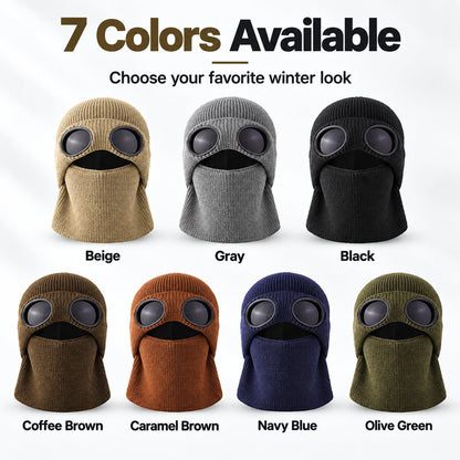 ❄️ Winter Ready · Ribbed Knit Balaclava Beanie with Goggle-Style Eye Panels 🥶
