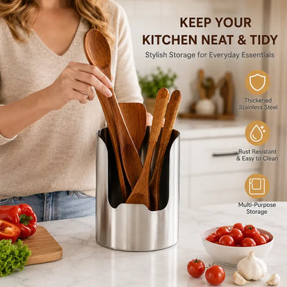 Stainless Steel Utensil Holder & Pot Lid Organizer – Rust-Proof, Drain Notch Design, Easy to Clean