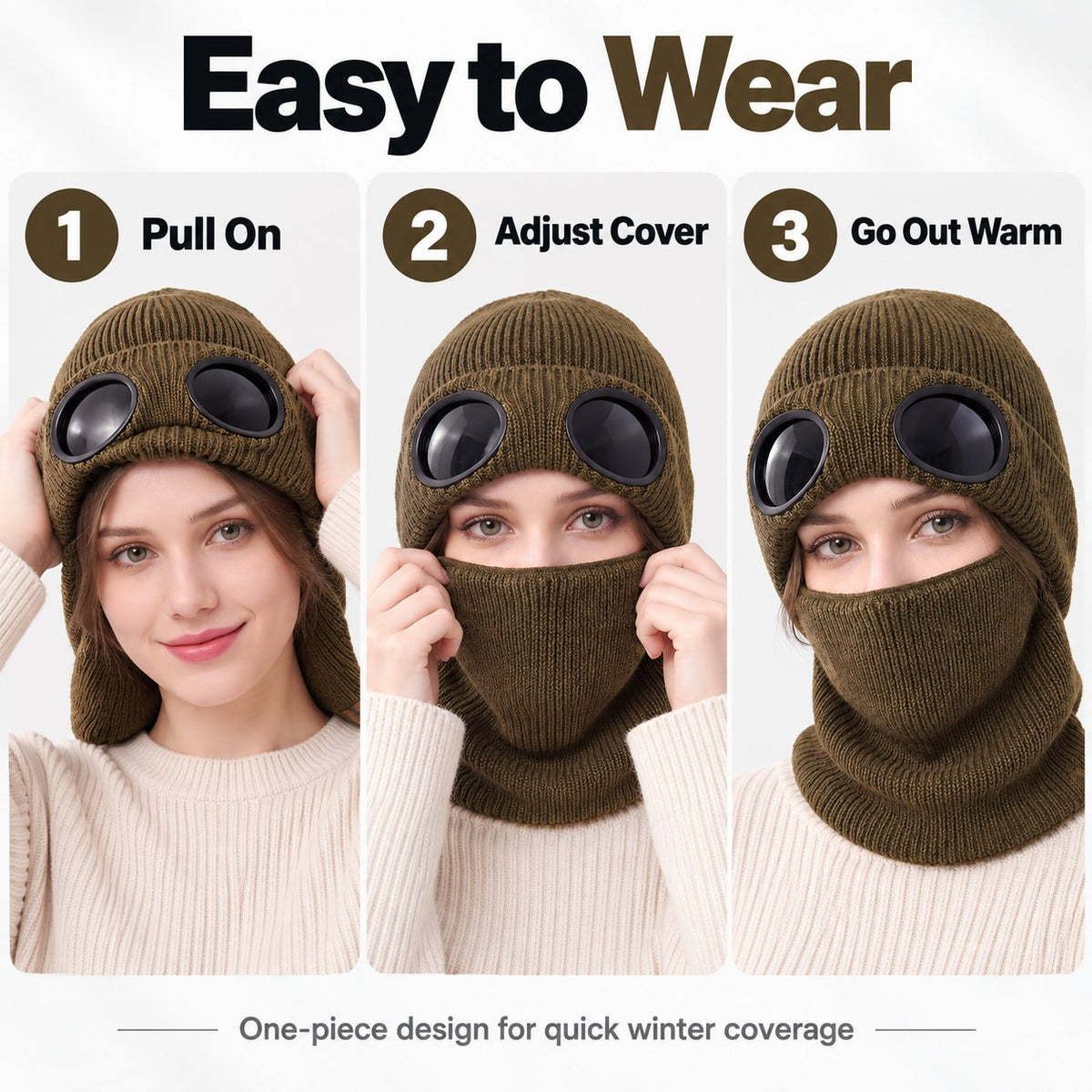 ❄️ Winter Ready · Ribbed Knit Balaclava Beanie with Goggle-Style Eye Panels 🥶