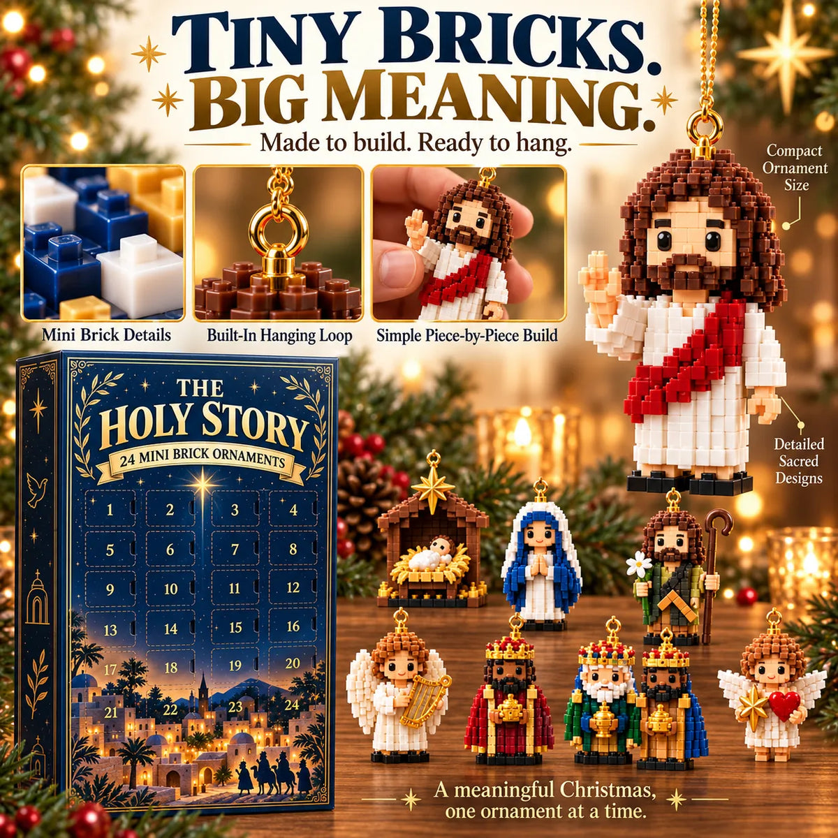 ✝️ 24-Day Holy Story Mini Brick Advent Calendar | 24 Faith-Inspired Christmas Ornament Builds 🎄