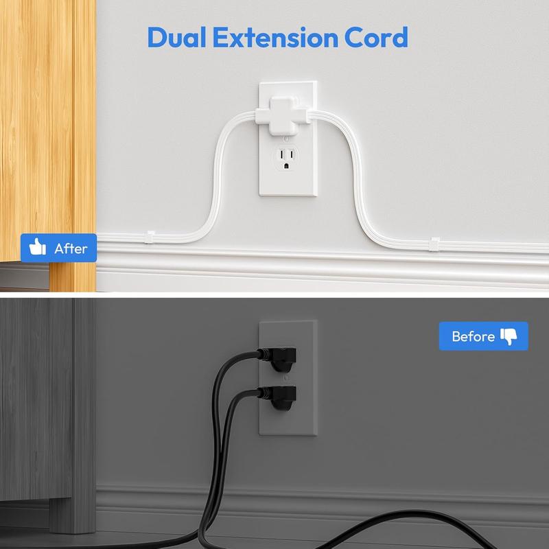 Twin Extension Cord Splitter 12 FT, with 6ft Dual Extension Cord on Each Side 3 Widely Outlets, Double Extension Cord for Home Office Dorm Room