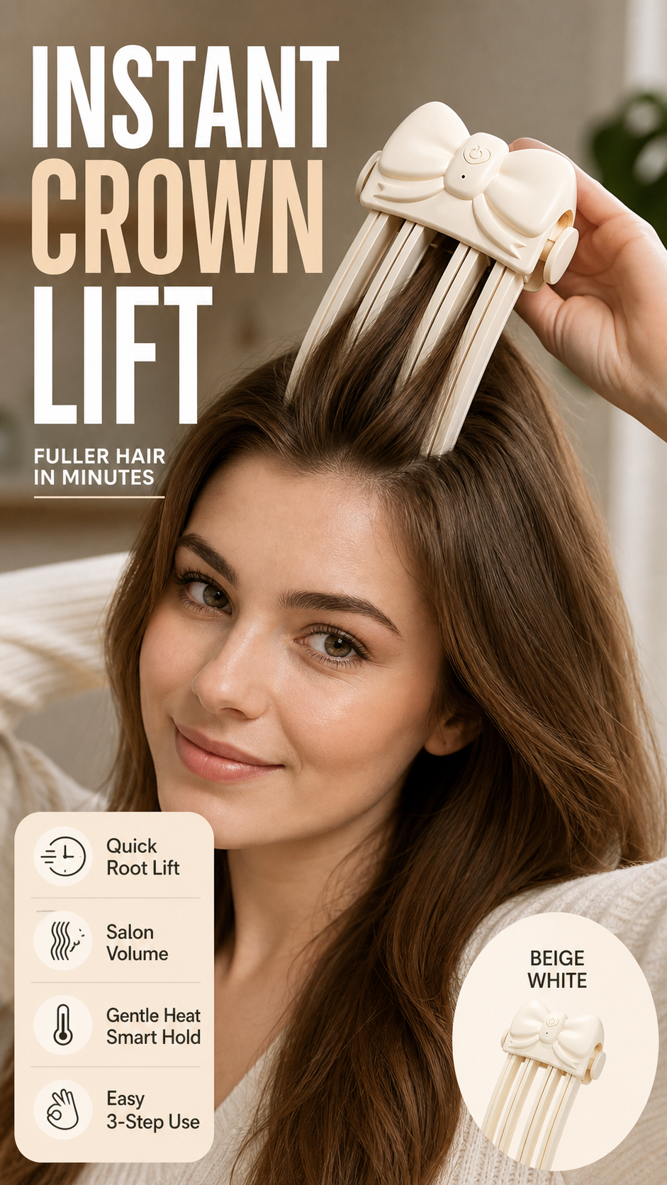 📢50% OFF !! ⏰Wireless Heated Volumizing Root Lift Clip - Salon Crown Volume Styling Tool for Fine Flat Hair