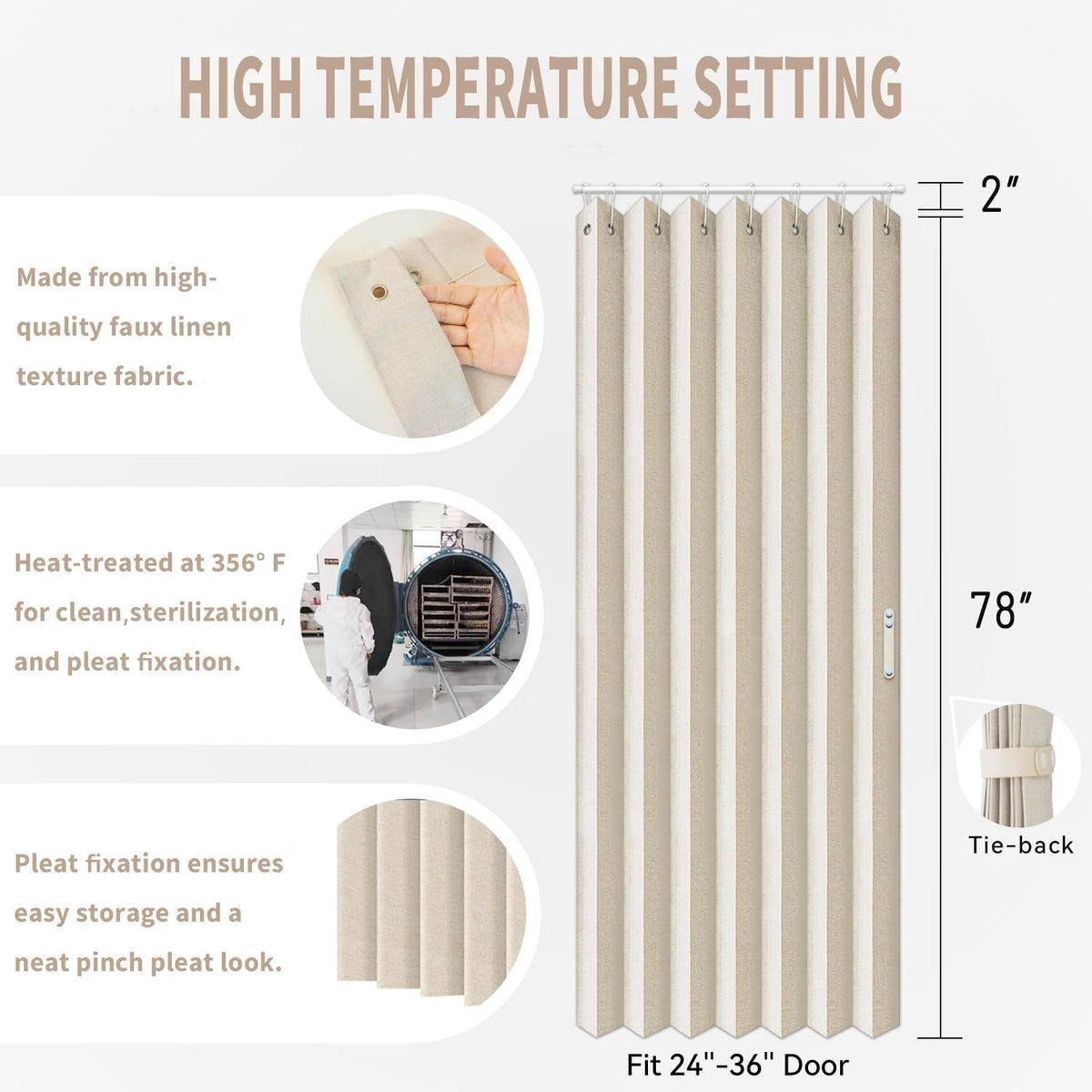Room Partition Divider Curtains, Pleated Folding Door Curtain for Doorways