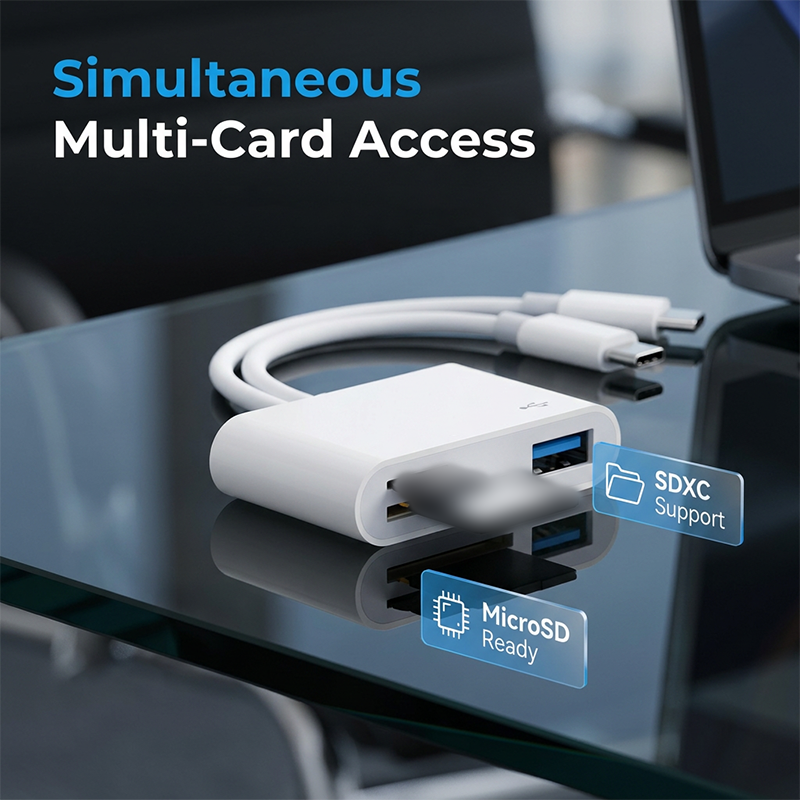 💻Universal 5-in-1 Card Reader Hub – Dual Type-C Multi-Port Memory Card Reader