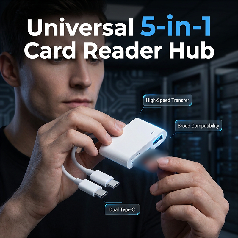 💻Universal 5-in-1 Card Reader Hub – Dual Type-C Multi-Port Memory Card Reader