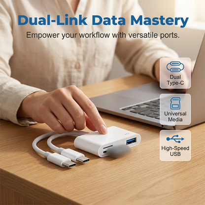 💻Universal 5-in-1 Card Reader Hub – Dual Type-C Multi-Port Memory Card Reader