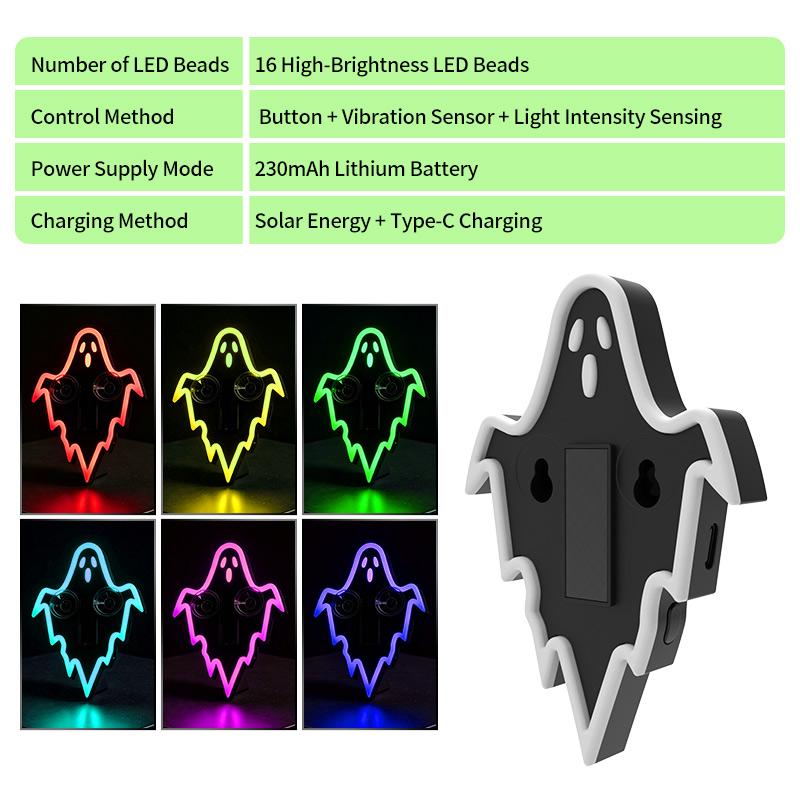 🎁🎃Halloween Sale 50% OFF! 🔥Solar-Powered LED Multi-Shape Neon Light - Eco-Friendly Wireless Auto Interior Halloween Decor with Modern Stylish Design, Car Decorating, Led Lights, Cool Car Stuff